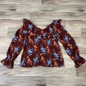 Paige Persephone Silk Floral Print Long Sleeve Blouse Cherrywood Burgundy Medium